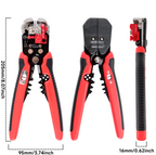 Dimensional diagram showing the front, back, and side views of the 8.07-inch wire stripping pliers.